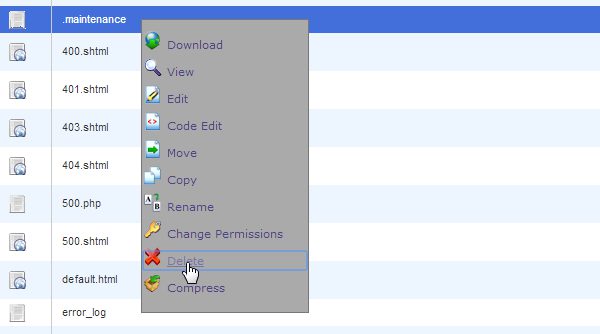 delete-maintenance-file-cpanel