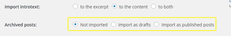 Archived posts options included with the Joomla importer.