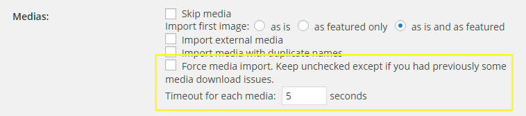 The force media import option within the importer plugin.