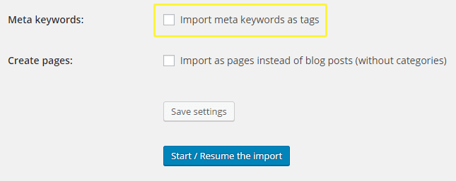 The import keywords as tags option within the Joomla importer.