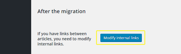 The Modify internal links button on the Joomla importer.