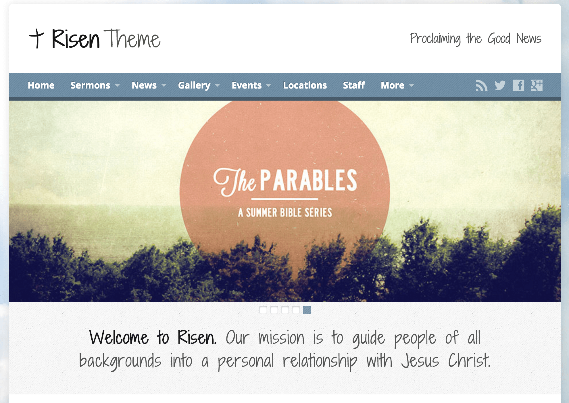 The Risen theme homepage