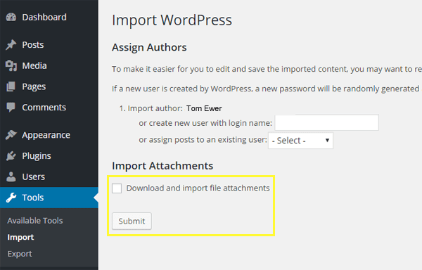 Screenshot of the Download and import file attachment and Submit options.