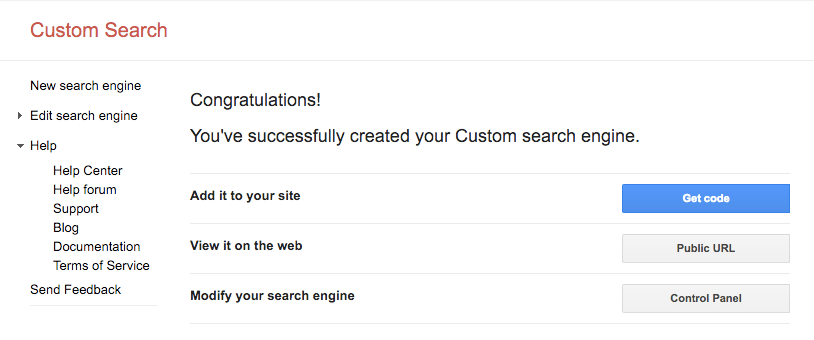 Custom Search Engine Created