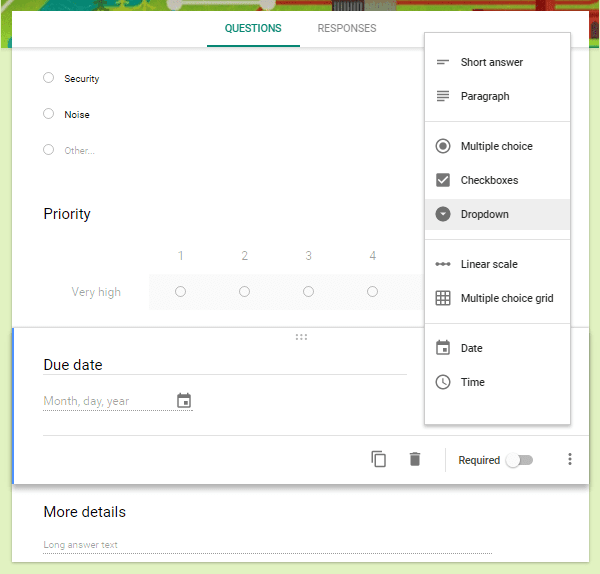 Google Forms Fields