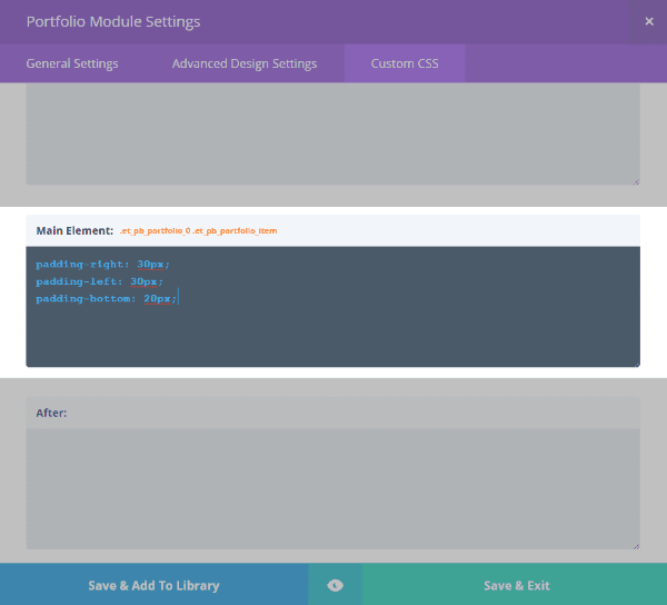 Styles and Adjustments portfolio module settings