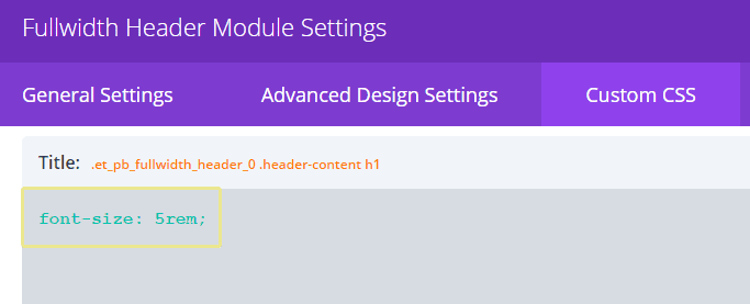 Screenshot of some custom CSS for the Divi Fullwidth Header module.