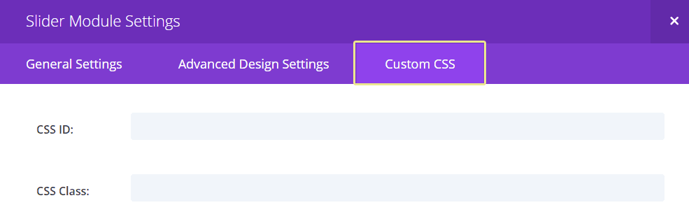 Screenshot of the Custom CSS tab from a Slider module.