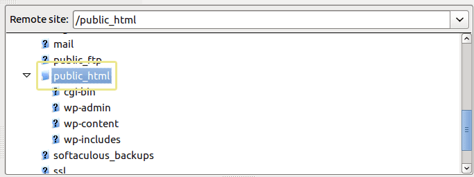 Screenshot of the public_html folder as seen from an FTP manager.