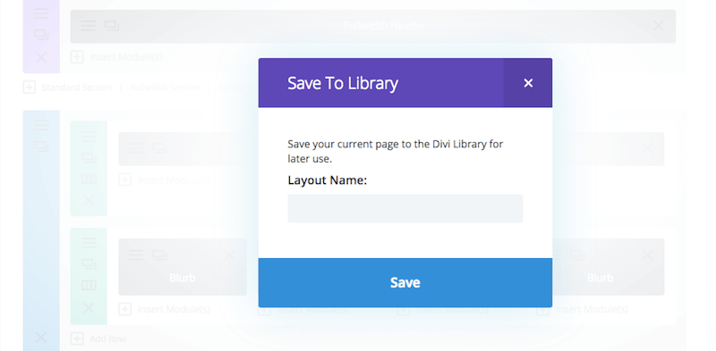 Divi layout save window