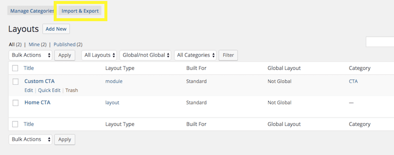 Divi Library import and export