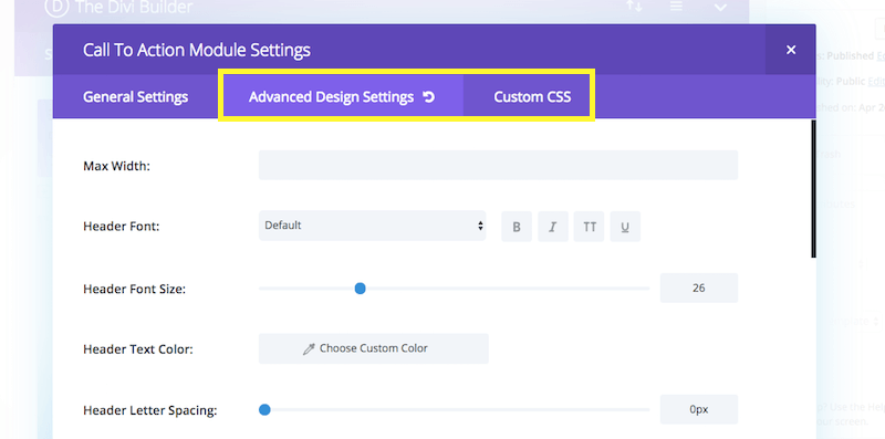 Divi module settings