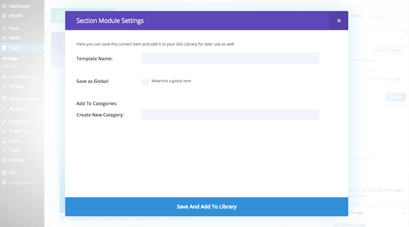Divi section save settings