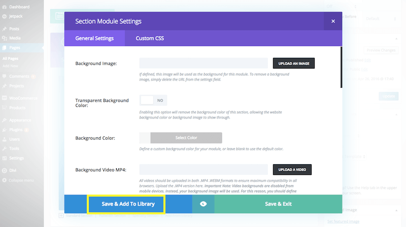 Divi section save button