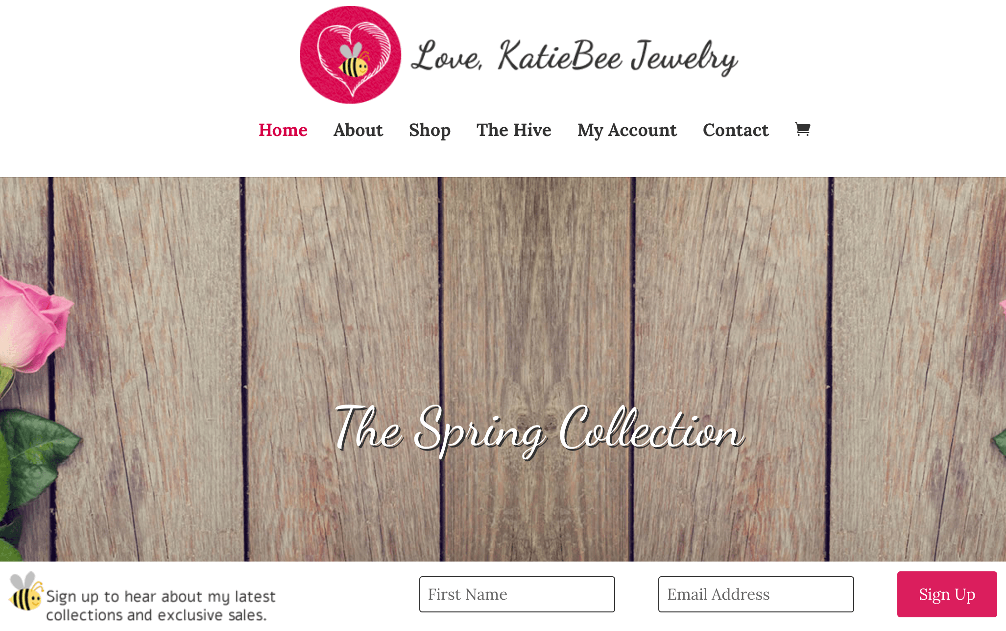 The KatieBee Jewelry homepage.