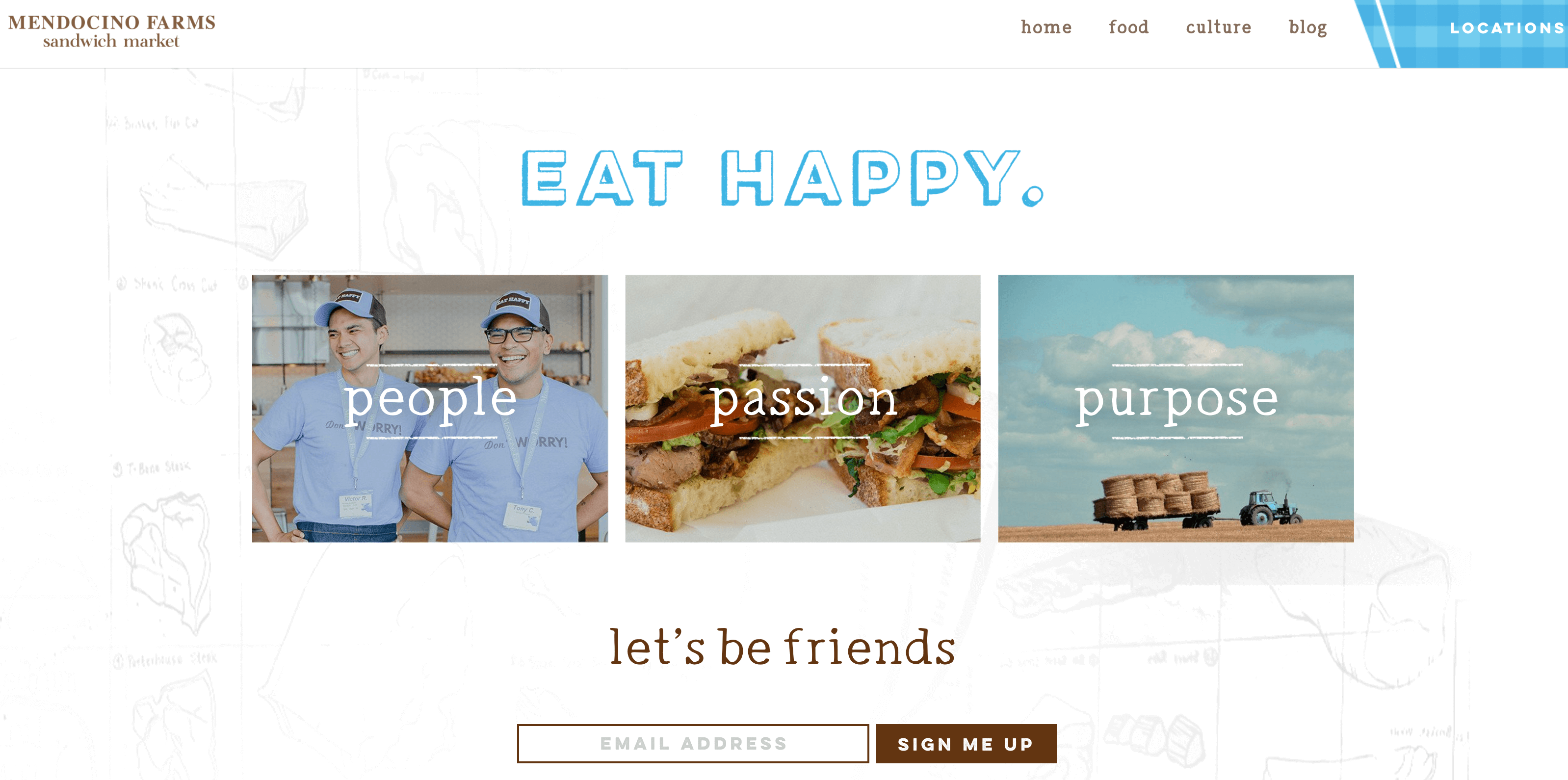 The Mendocino Farms homepage.