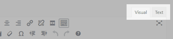 The visual and text tabs are in the upper right corner of the editor