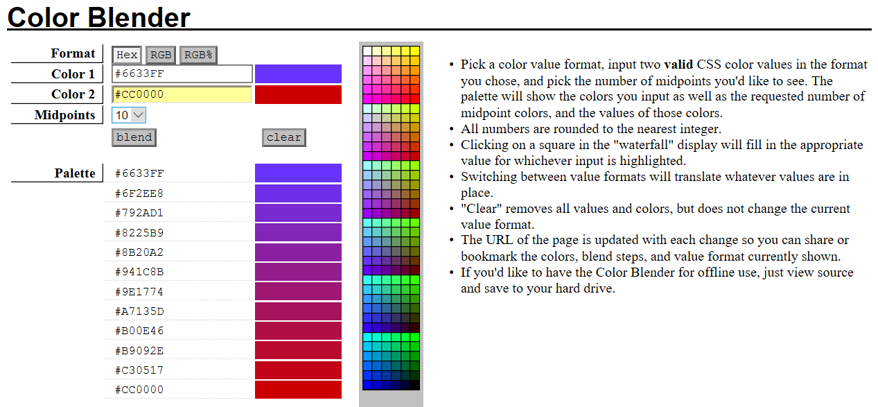 Color Blender user interface