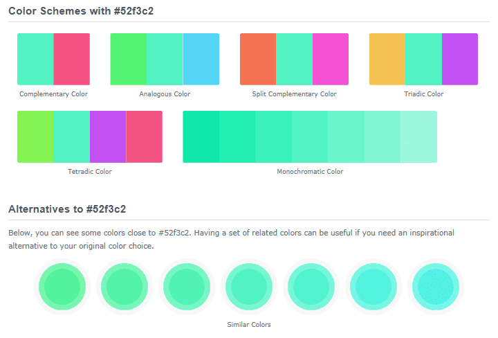 ColorHexa user interface