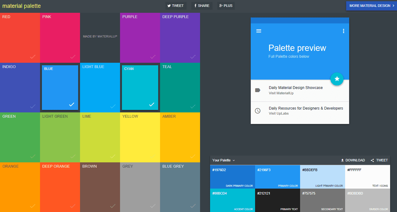 Material Palette user interface