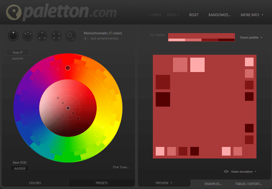 Paletton user interface