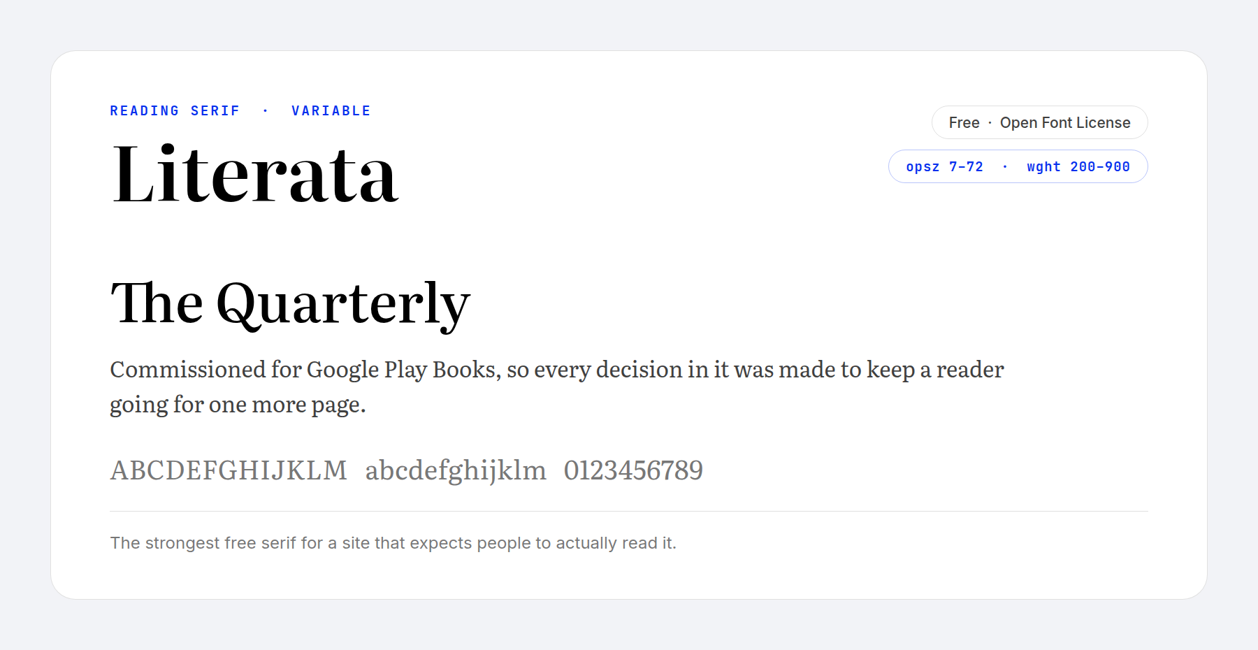 The Literata reading serif at heading and body sizes
