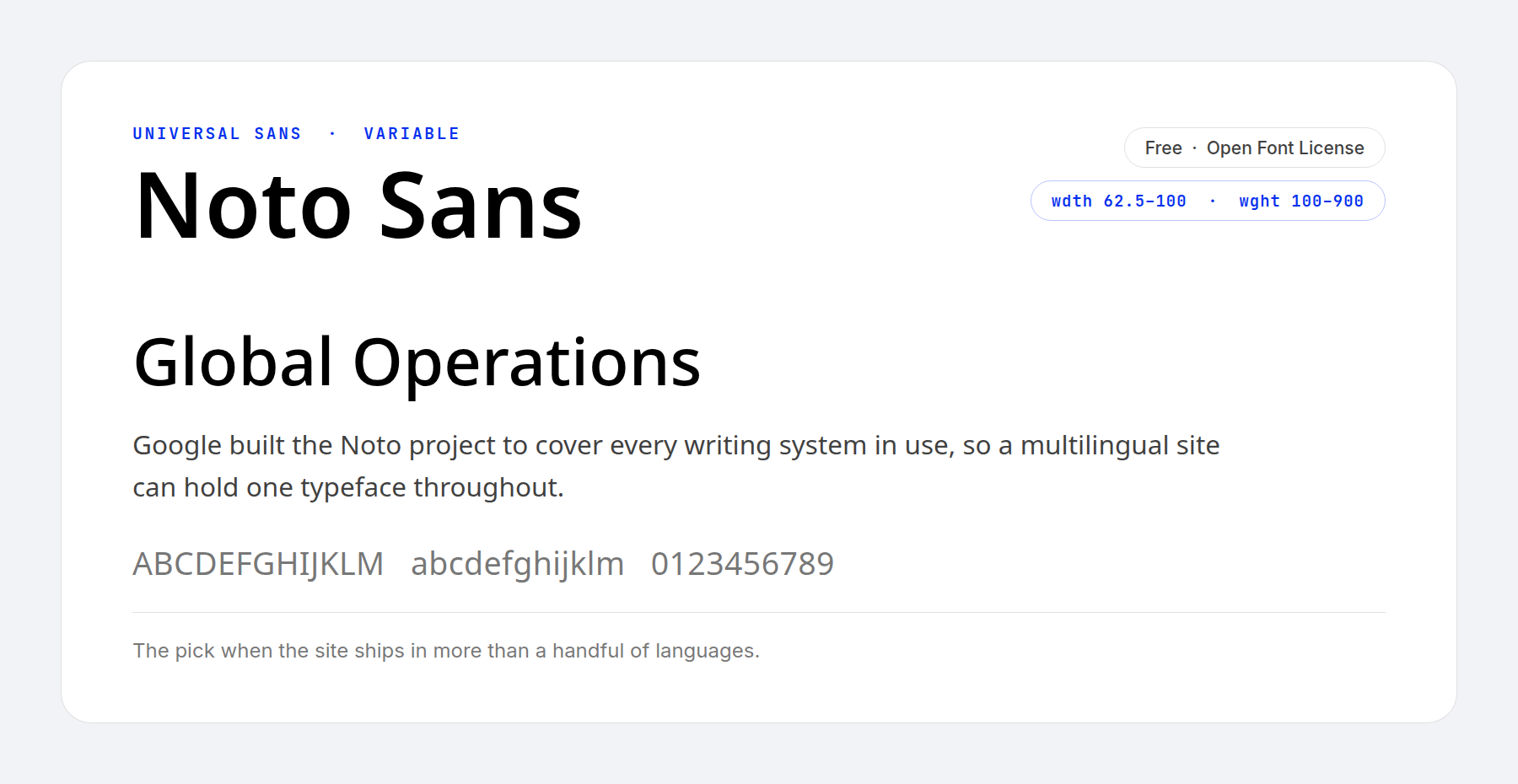 The Noto Sans variable font at heading and body sizes