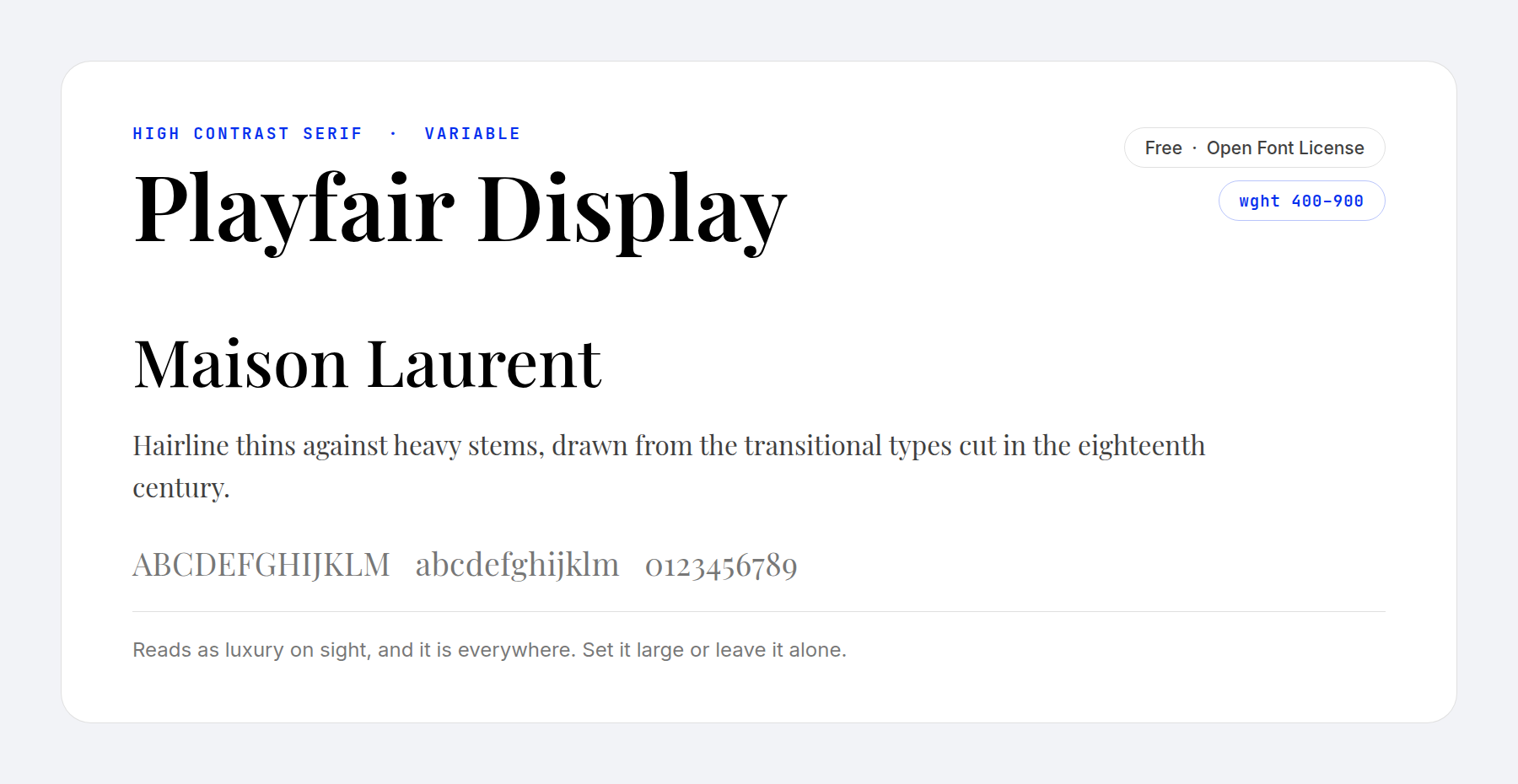The Playfair Display high contrast serif set large
