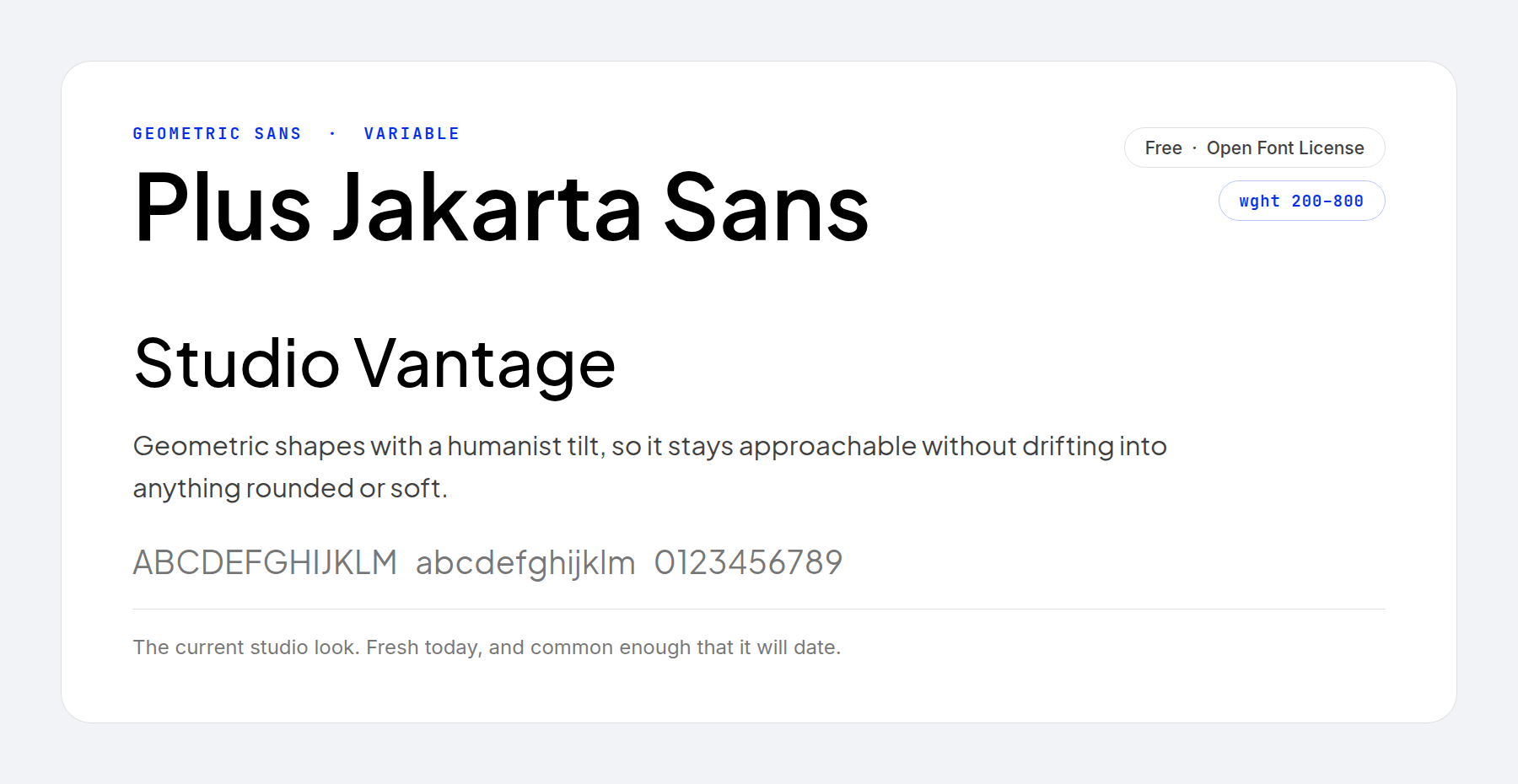 The Plus Jakarta Sans geometric variable font specimen
