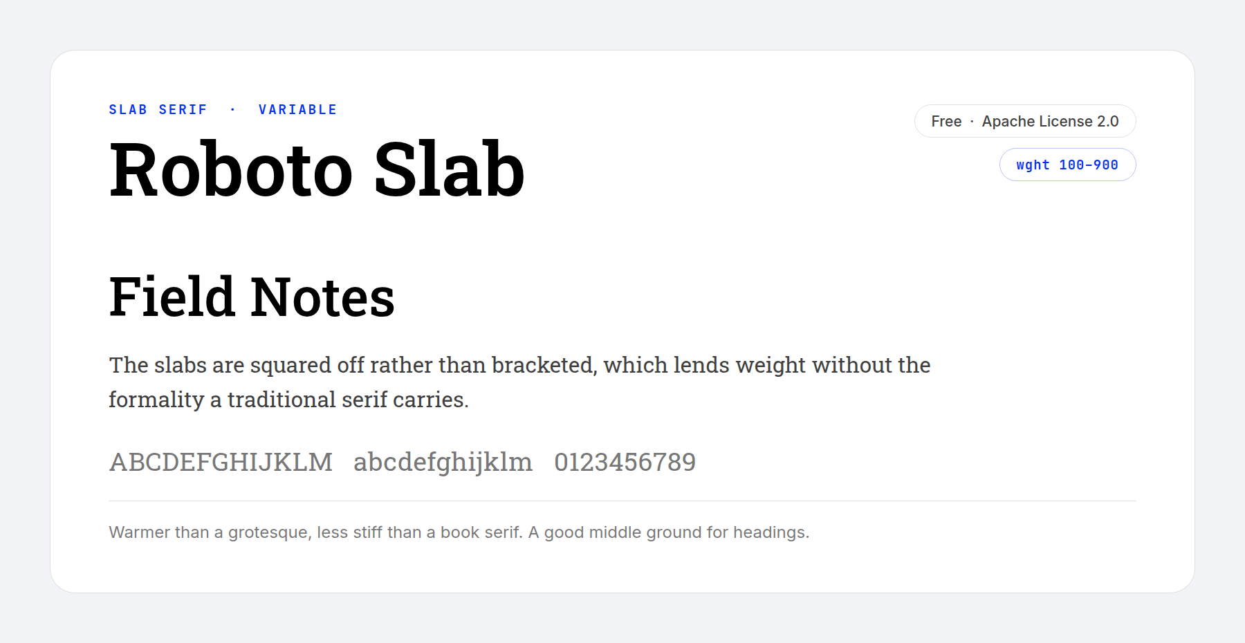 The Roboto Slab variable font set as a heading and paragraph