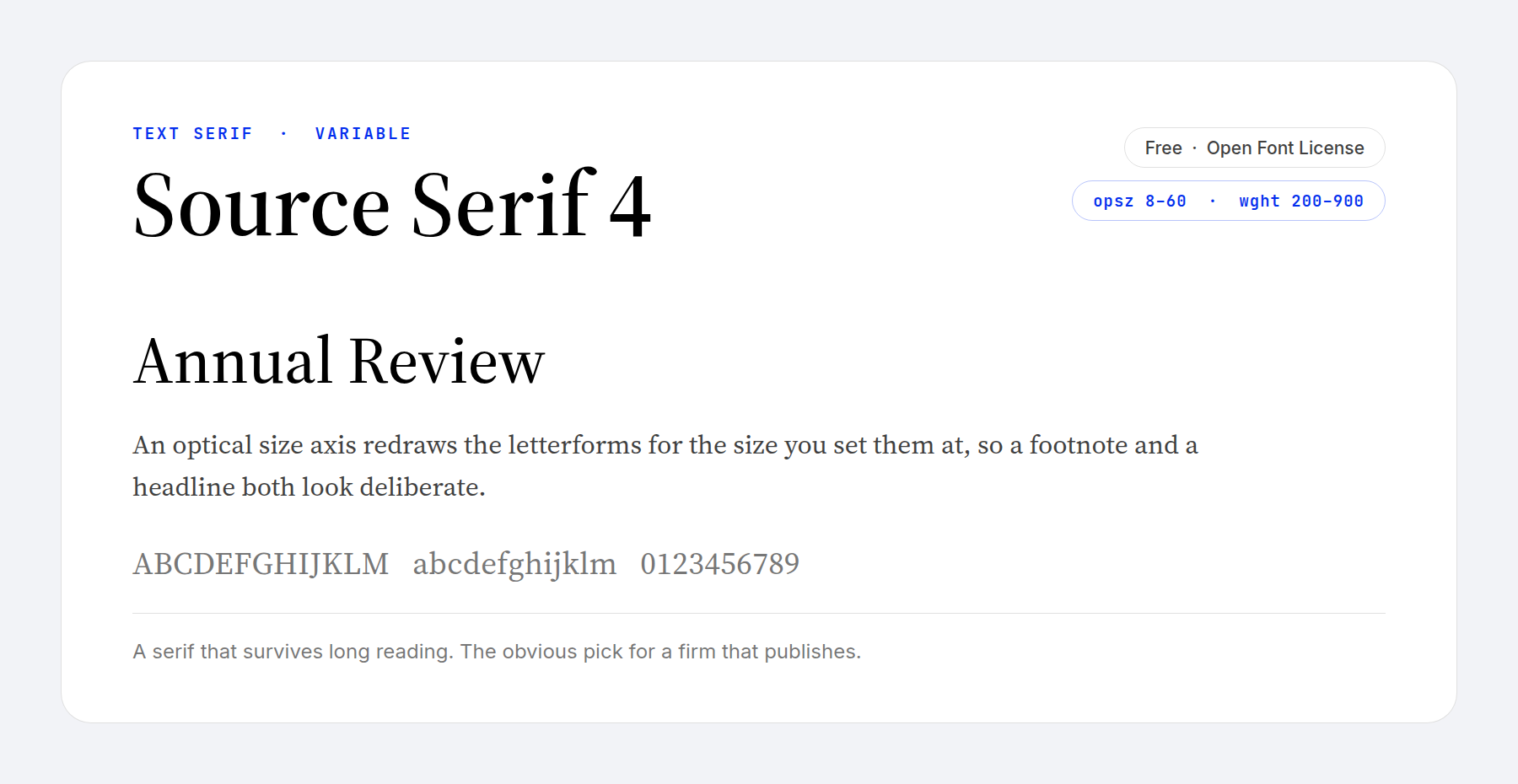 The Source Serif 4 variable font with its optical size axis