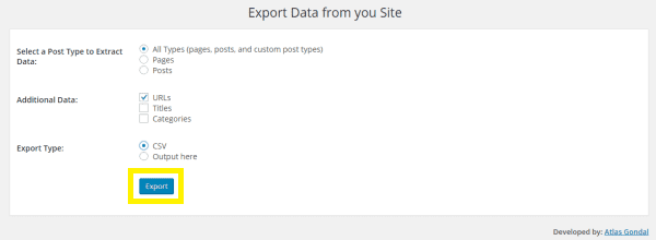 The Export Data… screen.