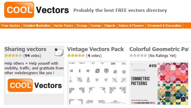 The Cool Vectors homepage.
