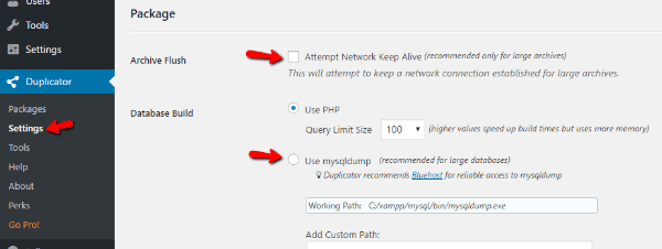 Duplicator Setup