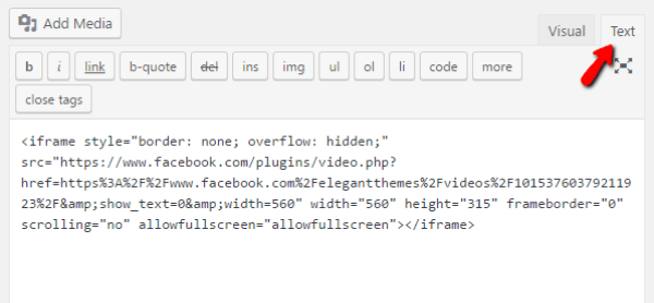 Facebook video iframe in WordPress