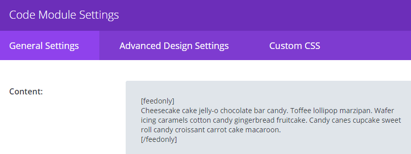 A screenshot of the Divi Code module with our feed exclusive content.