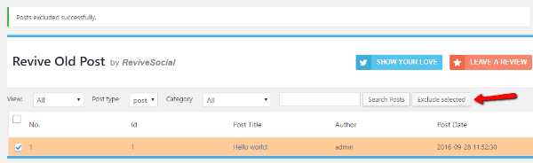 Revive Old Posts Exclude Posts Menu