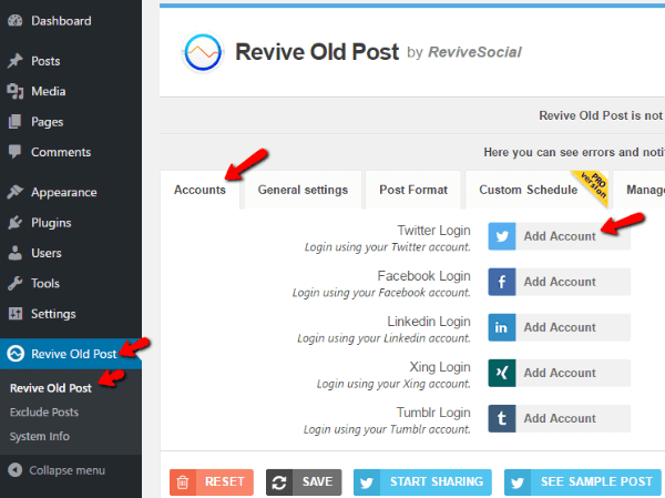 Revive Old Post Add Account