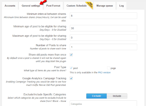 Revive Old Post General Settings