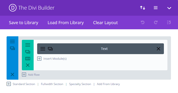 The generated Divi Builder layout with a single Text Module