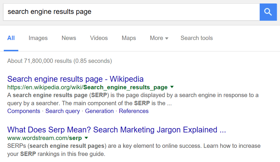 A section of a search engine results page