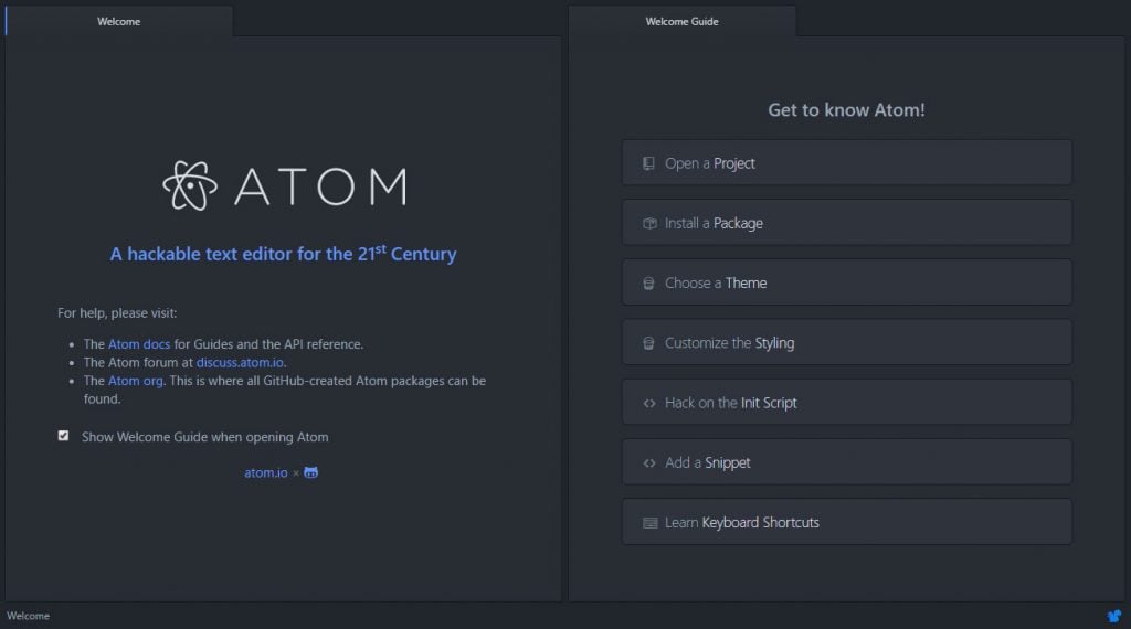 atom welcome screen