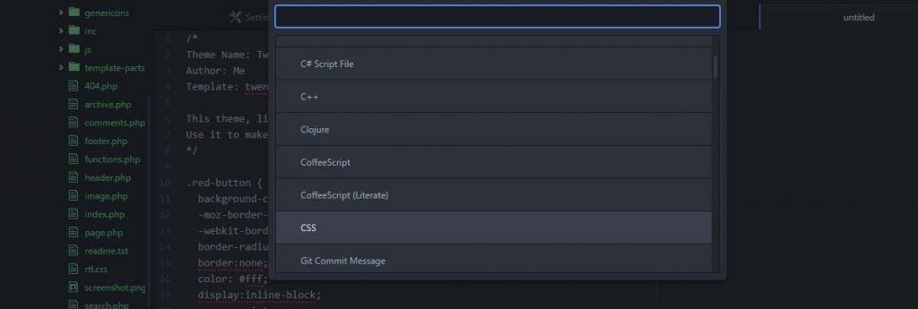 choose programming language-in-atom