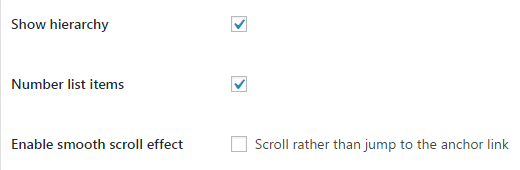 The Hierarchy and Number list items settings.