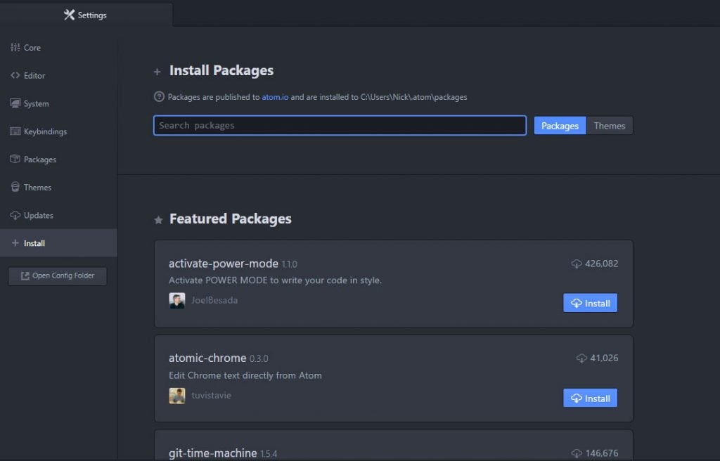 install packages in atom