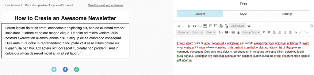 Adding Lorem Ipsum text to a content block.