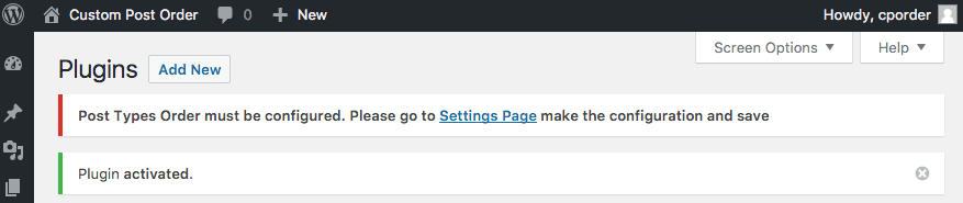 Prompt to visit plugin's settings page.