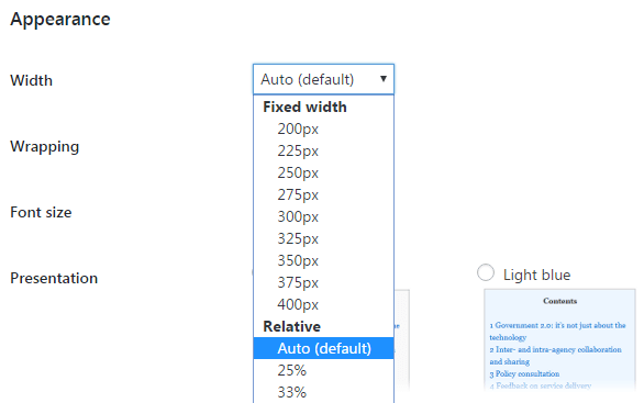 The Width setting.