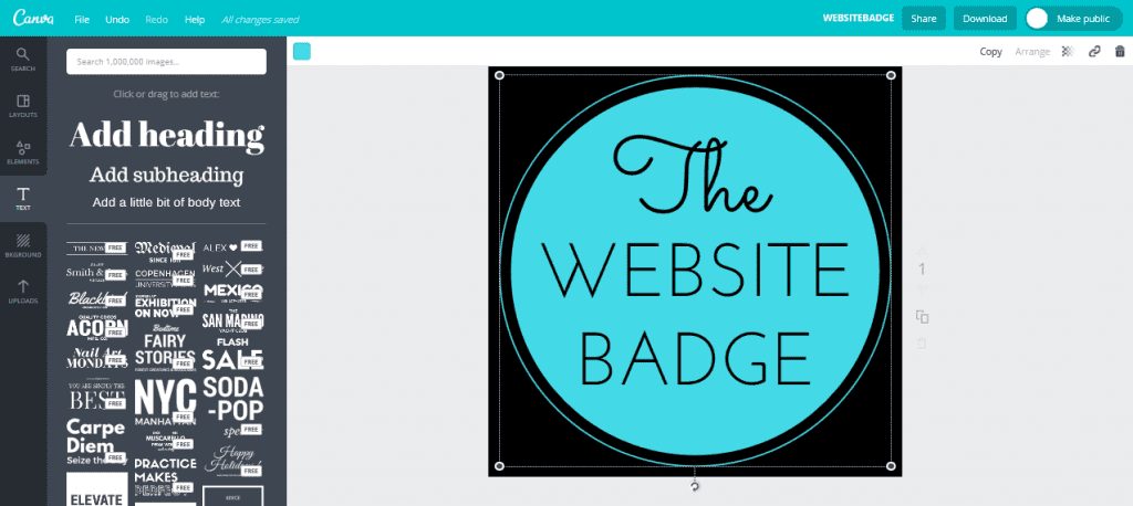 A website badge in Canva's design interface