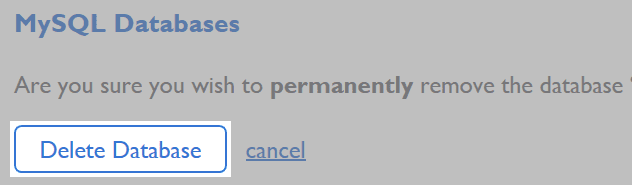 Confirmation screen with Delete Database highlighted